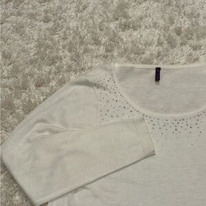 NYDJ Cream Long Sleeve Top with Rhinestone Accents